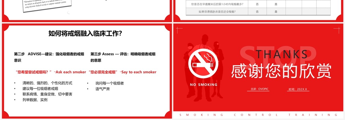 红色简约风医护人员控烟知识培训PPT模板