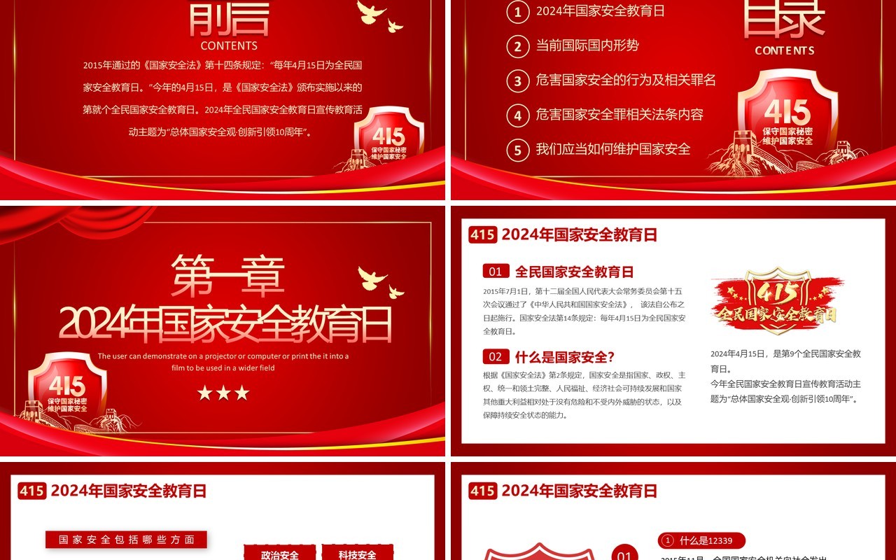 红色简约风全民国家安全教育日PPT模板