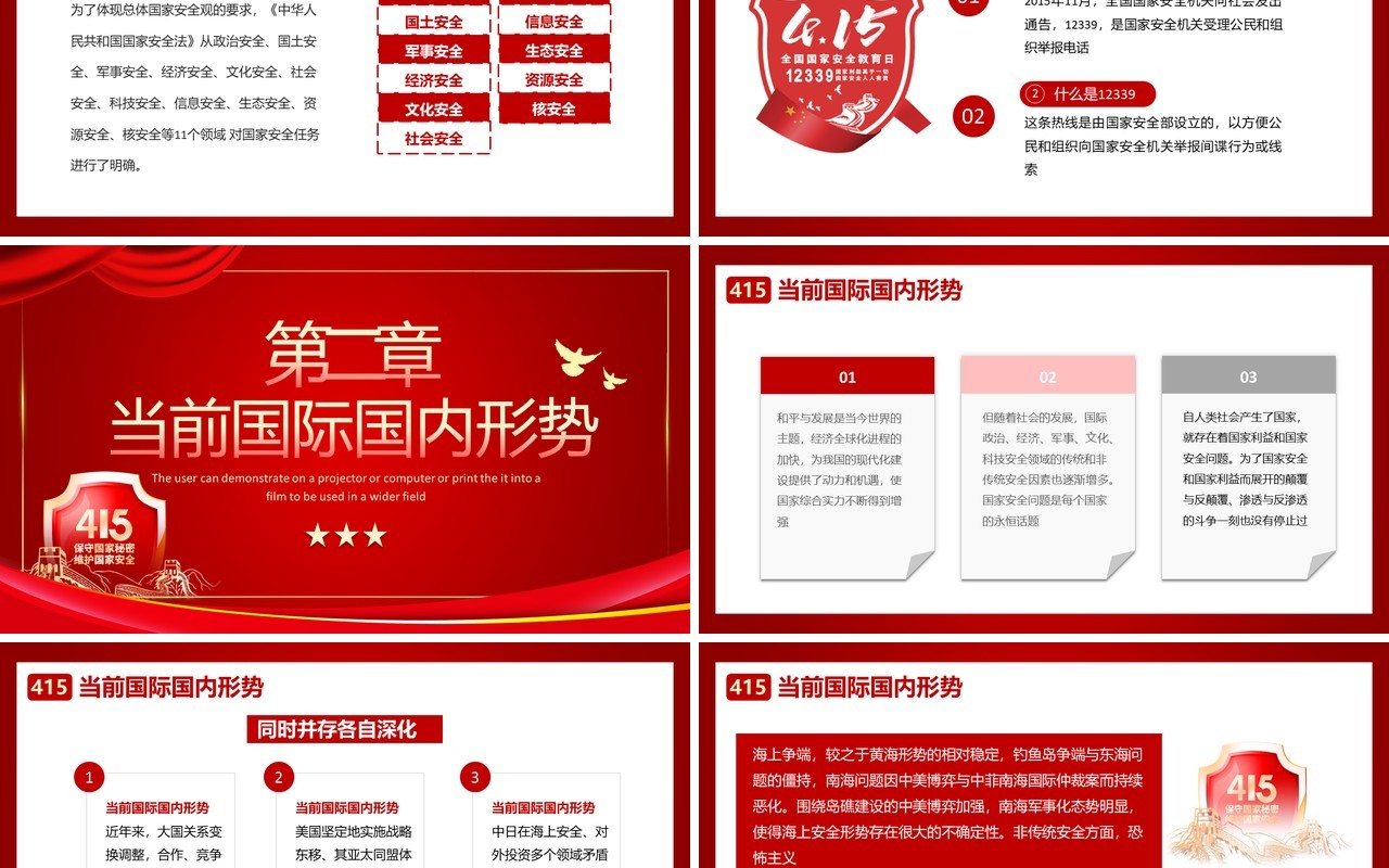 红色简约风全民国家安全教育日PPT模板