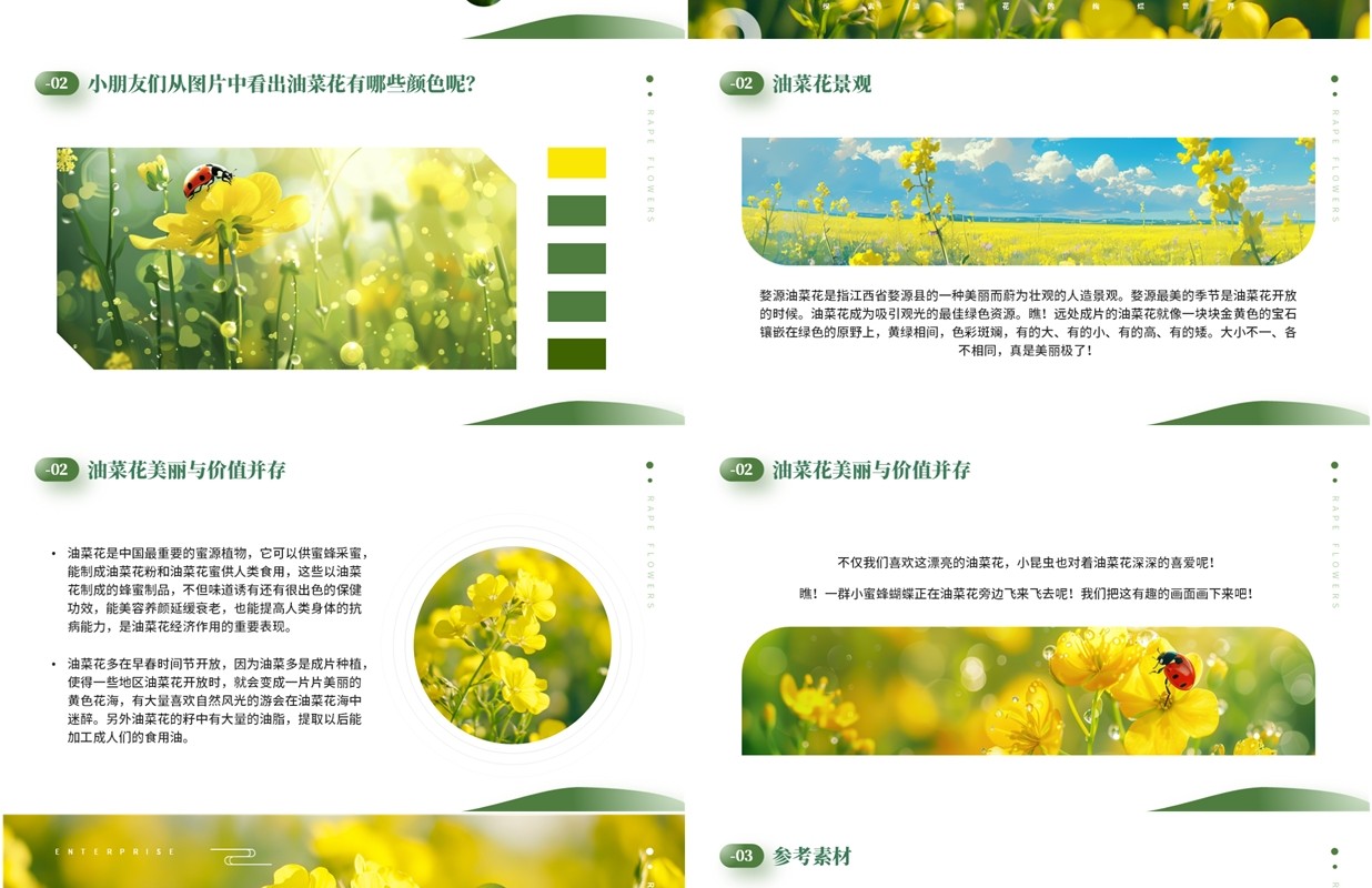绿色小清新油菜花开美术课件PPT模板