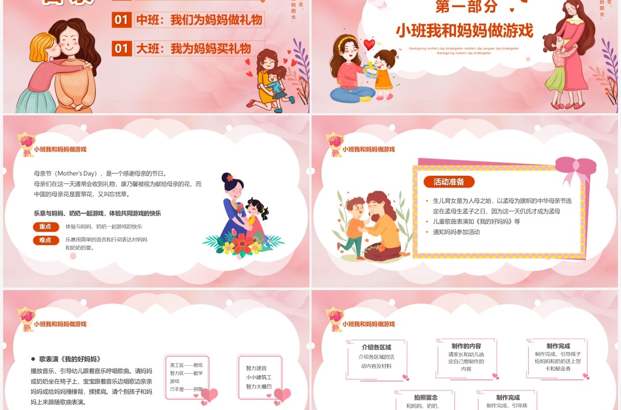 粉色卡通幼儿园母亲节活动策划方案PPT模板