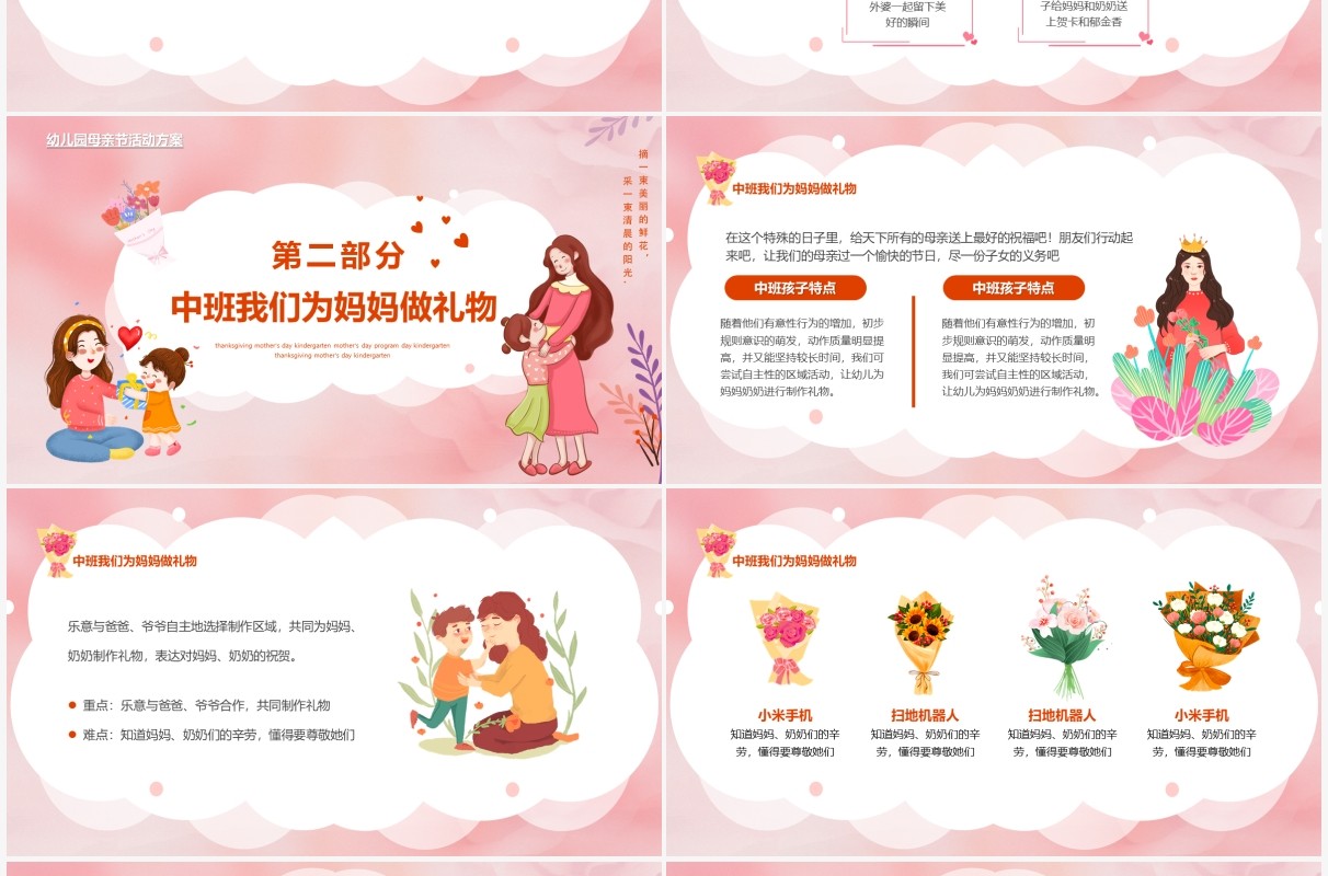 粉色卡通幼儿园母亲节活动策划方案PPT模板