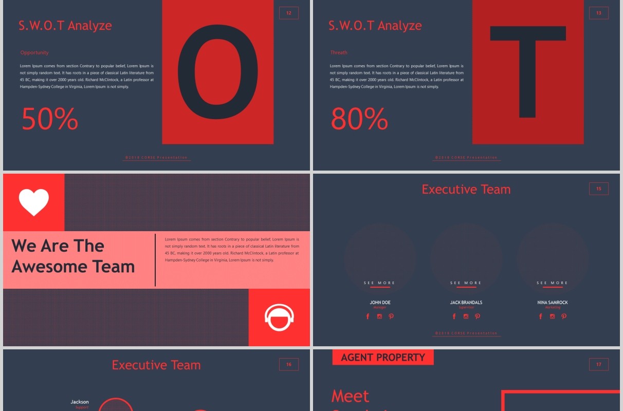 高端深色SWOT产品分析展示策划项目PPT模板Corse Powerpoint Template