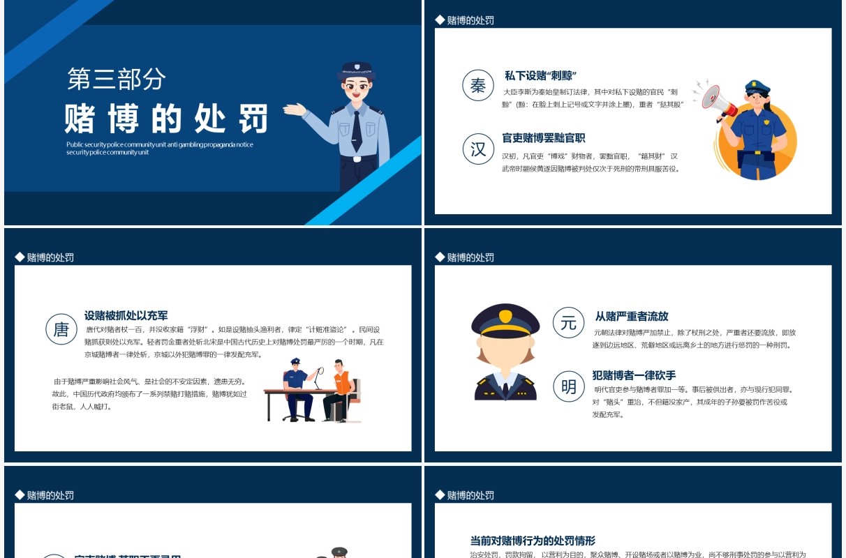远离赌博幸福人生公安警察社区单位禁赌反赌宣传通告动态PPT模板