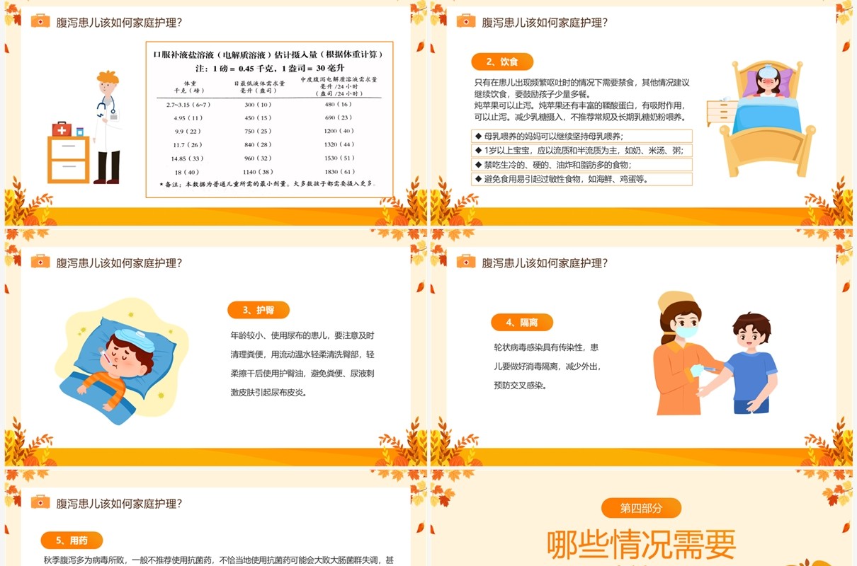 黄色插画风儿童秋季腹泻防治PPT模板