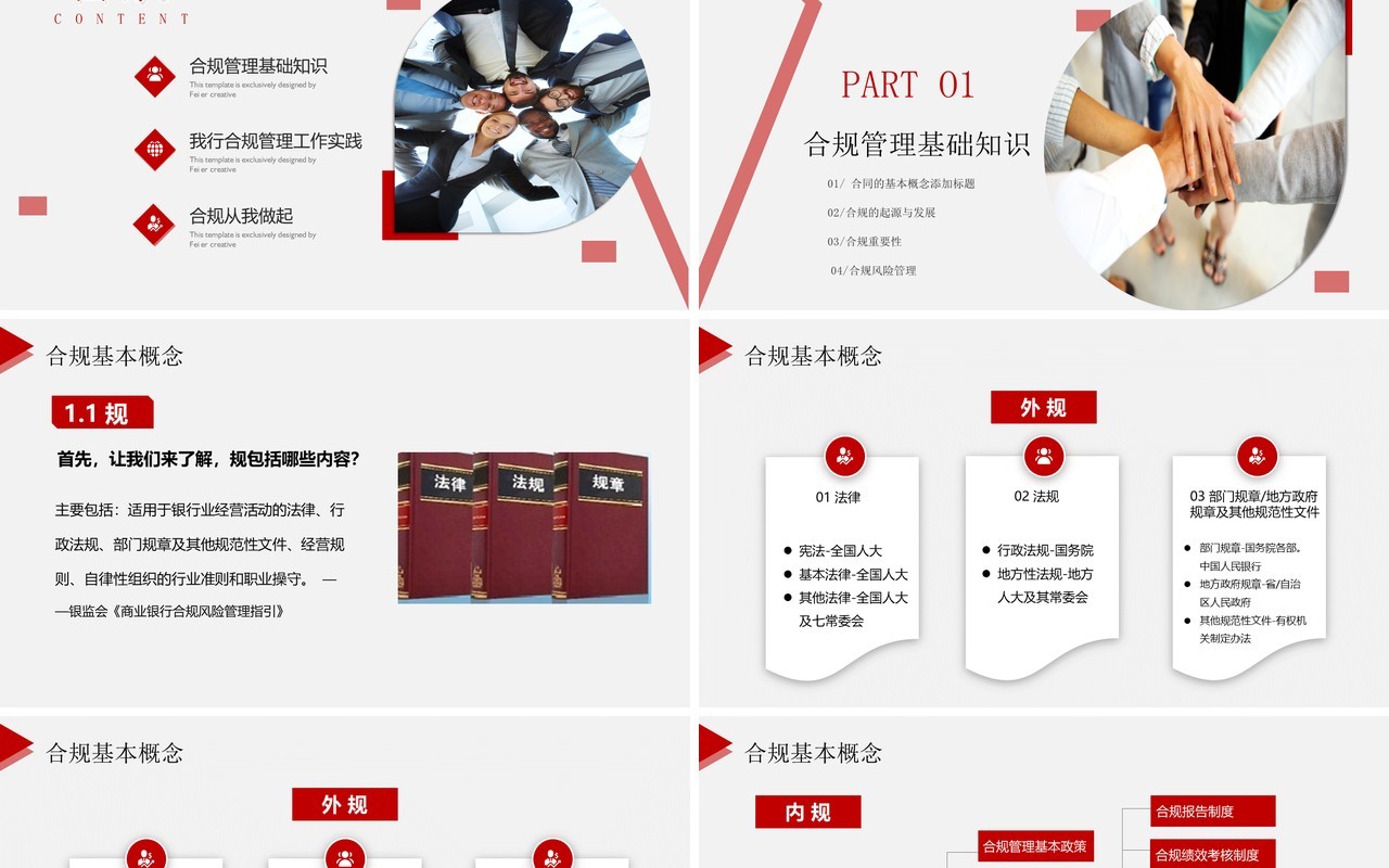 简约红色银行新员工合规内控管理培训PPT模板