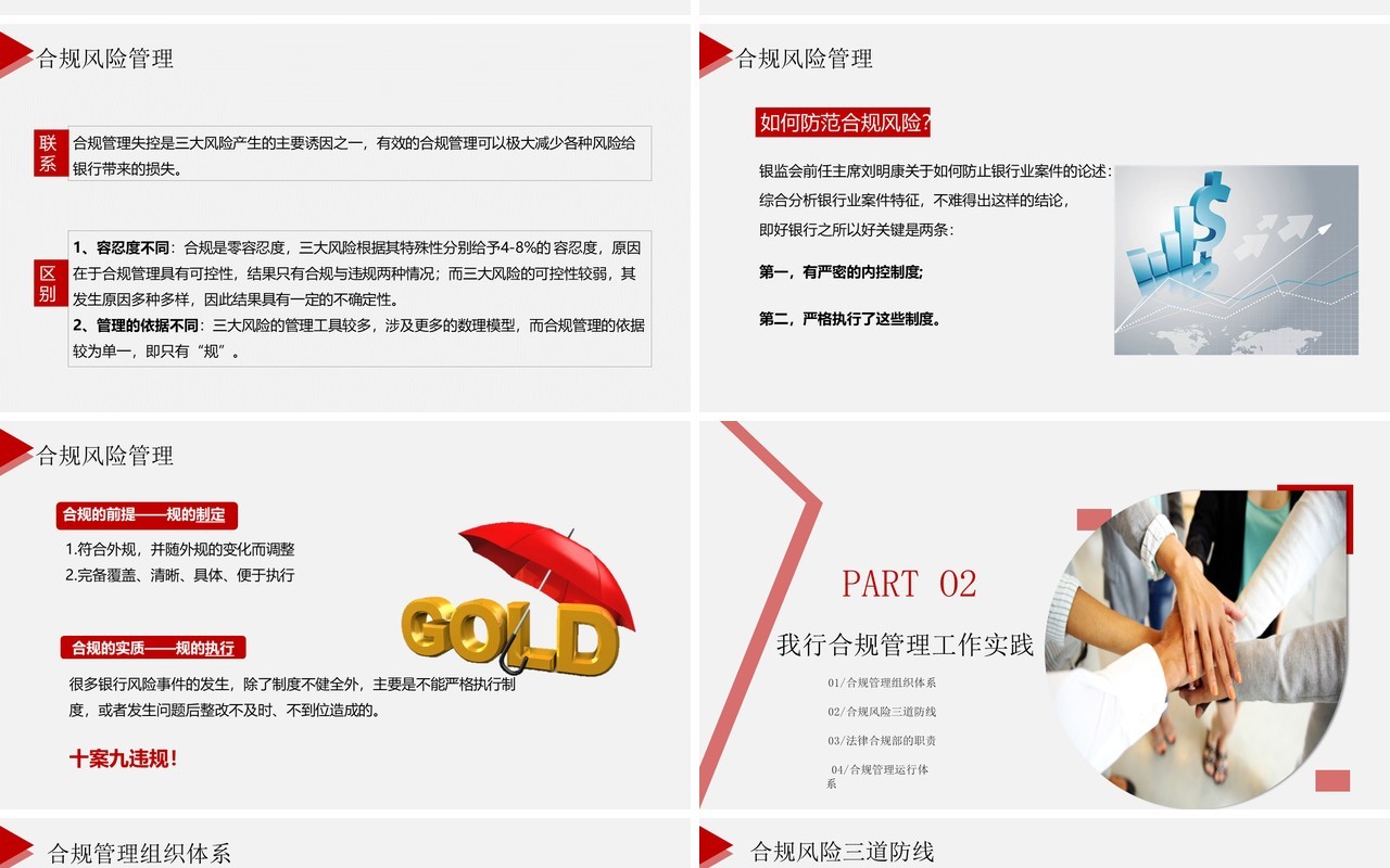 简约红色银行新员工合规内控管理培训PPT模板