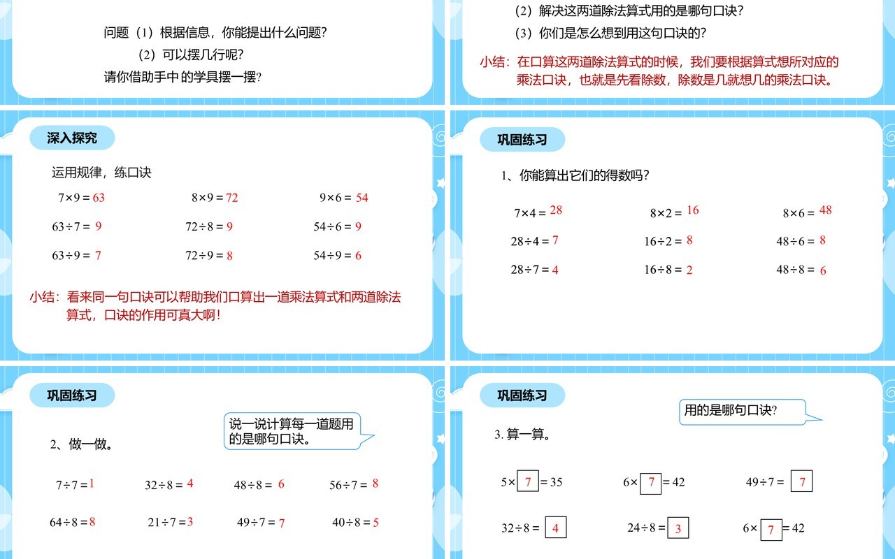 部编版二年级数学下册用789的乘法口诀求商课件PPT模板