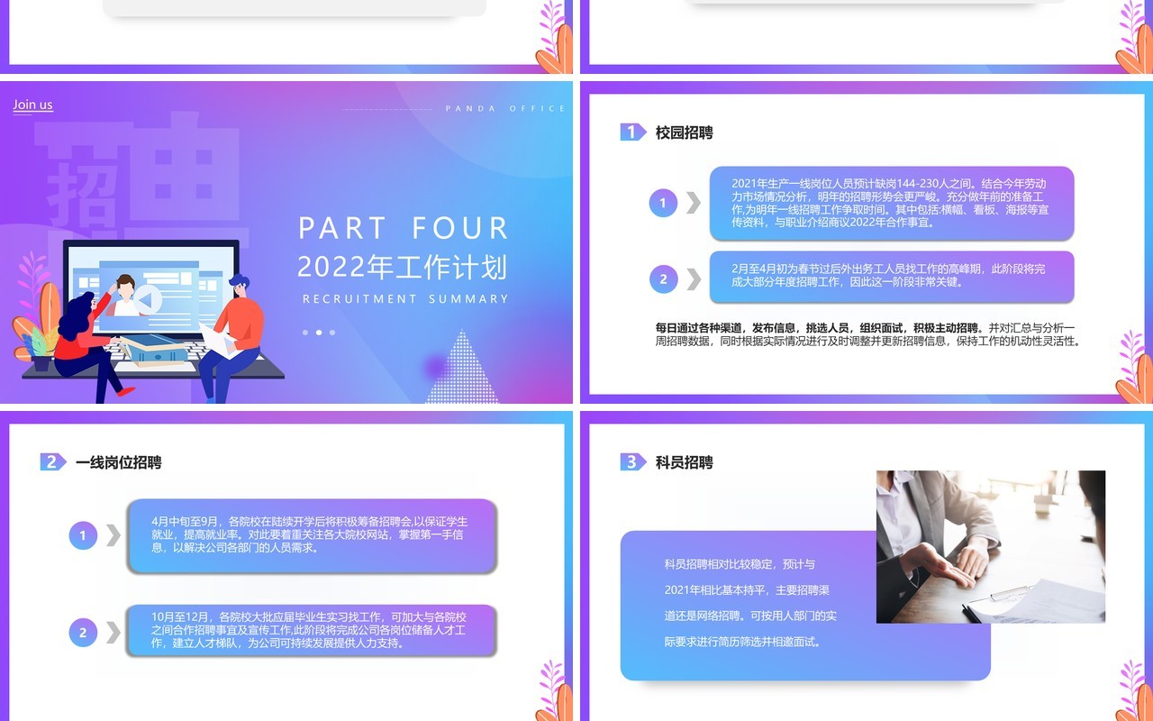 紫色渐变招聘年终总结工作汇报PPT模板