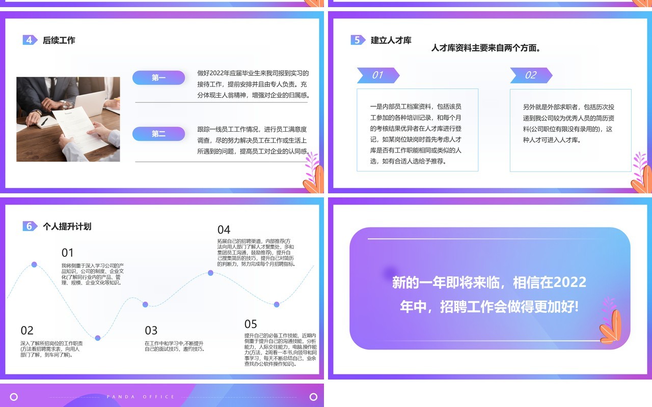 紫色渐变招聘年终总结工作汇报PPT模板