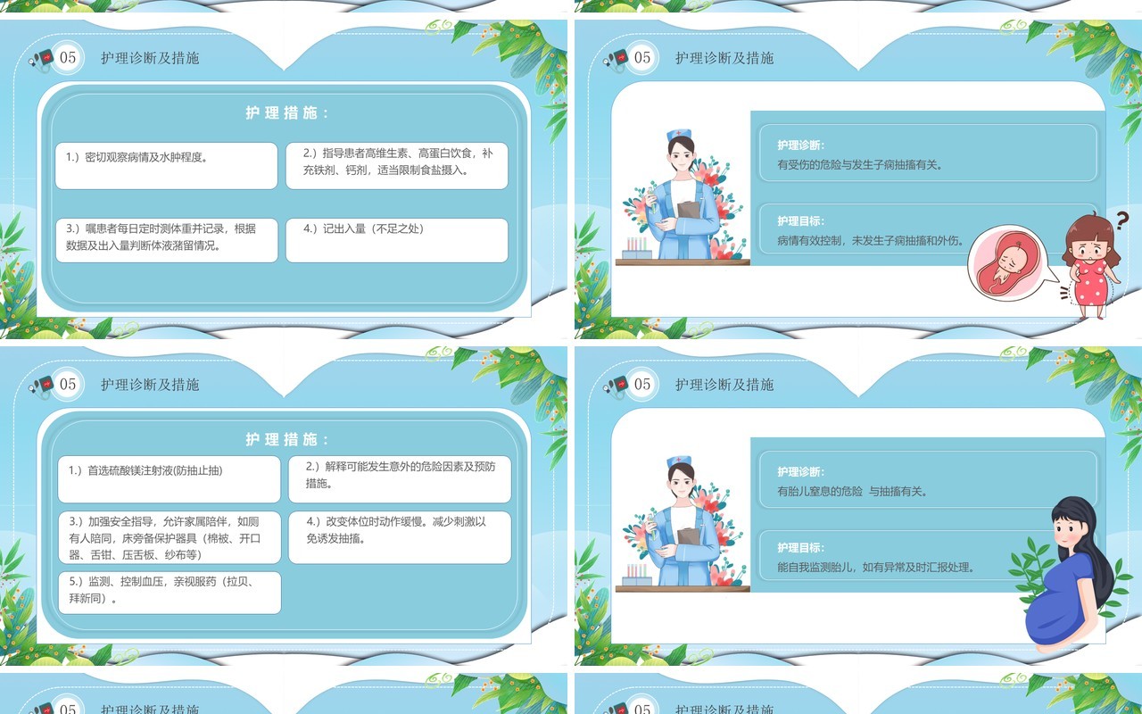 蓝色卡通风妊娠期高血压产科护理查房PPT模板