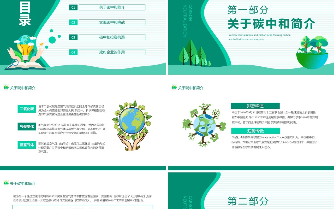 碳中和碳达峰聚焦脱碳之路的机遇和挑战动态PPT模板