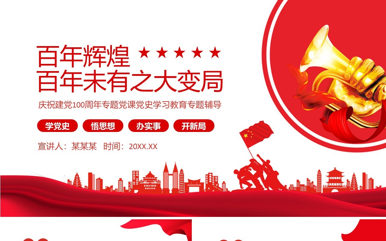 百年辉煌百年未有之大变局庆祝建党100周年专题党课党史学习教育专题辅导动态PPT模板