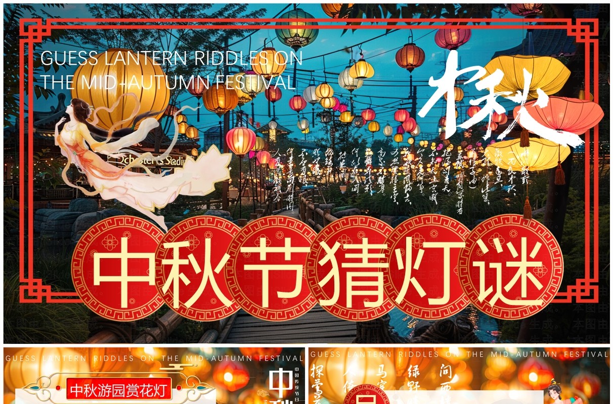 红色中国风中秋节猜灯谜PPT模板