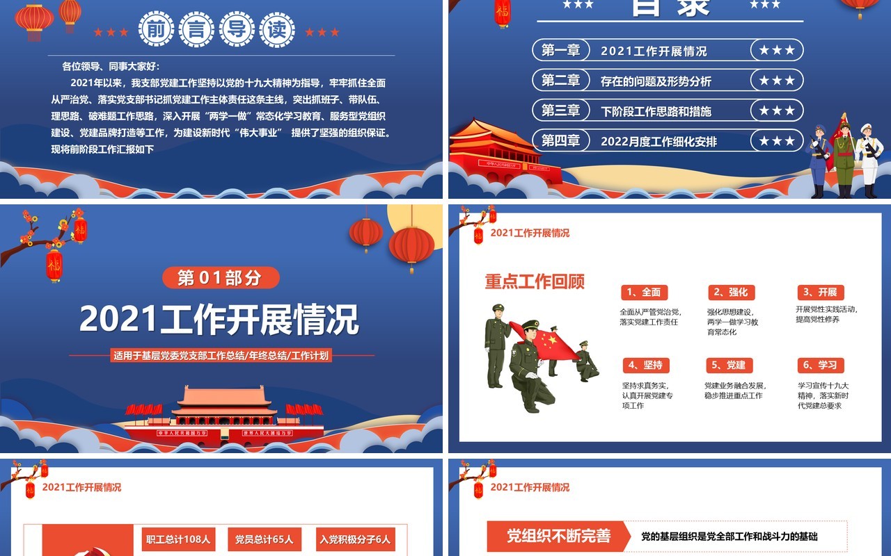 蓝色党政党建年终工作总结计划PPT模板