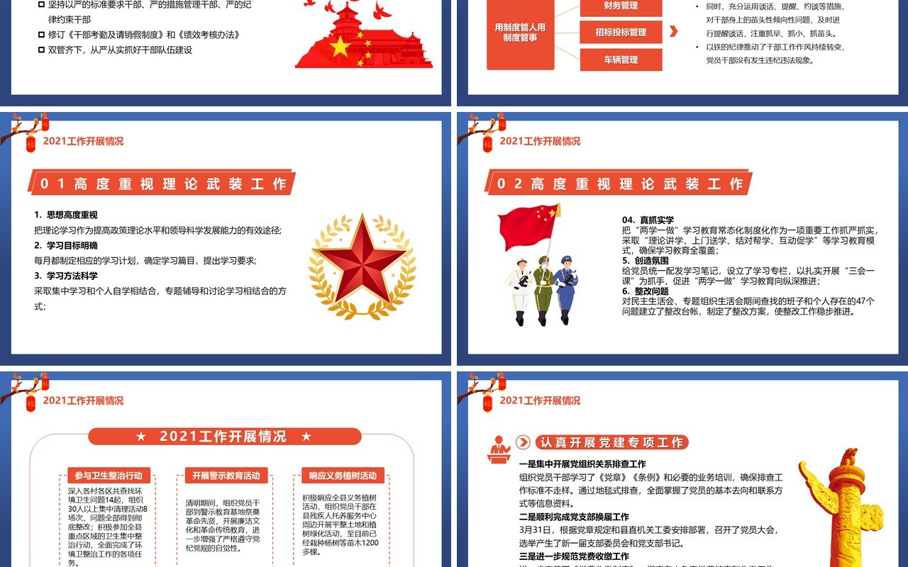 蓝色党政党建年终工作总结计划PPT模板