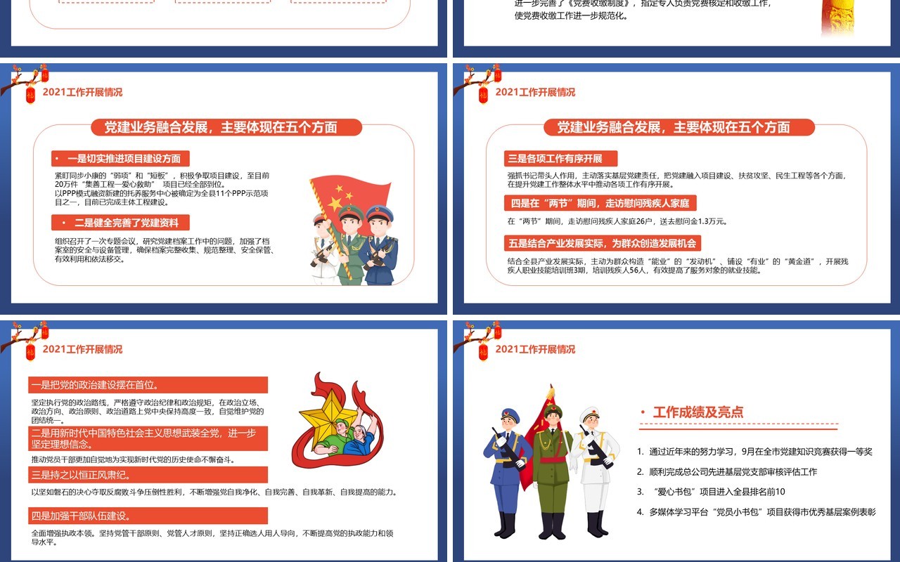 蓝色党政党建年终工作总结计划PPT模板