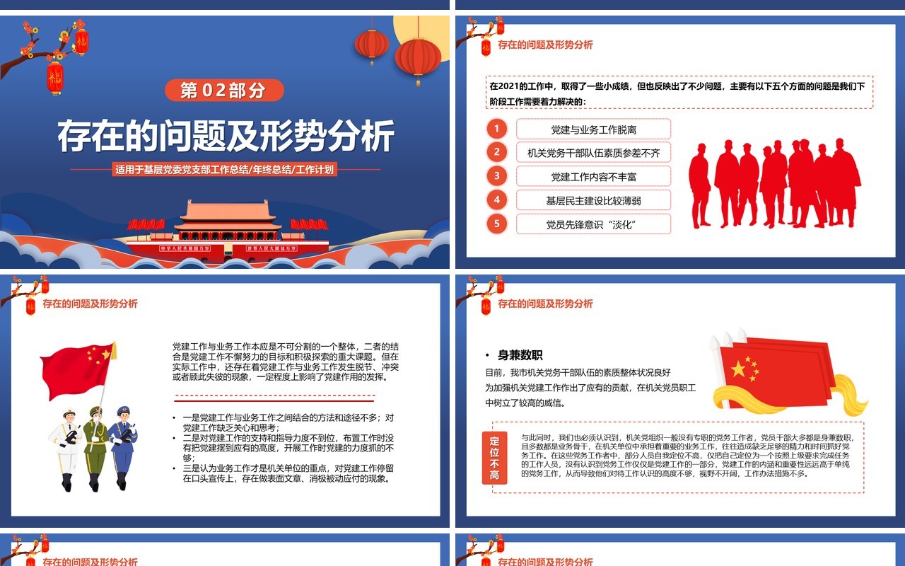 蓝色党政党建年终工作总结计划PPT模板