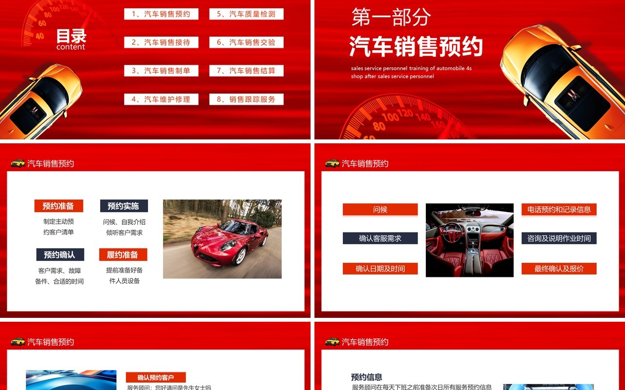红色4S店汽车售后服务管理培训动态PPT模板