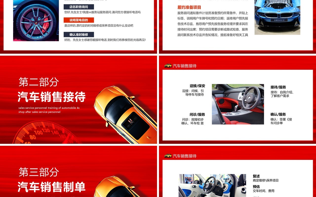 红色4S店汽车售后服务管理培训动态PPT模板