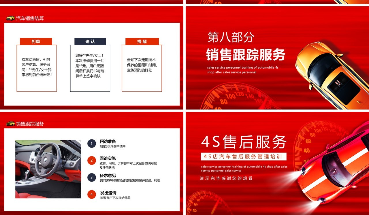 红色4S店汽车售后服务管理培训动态PPT模板
