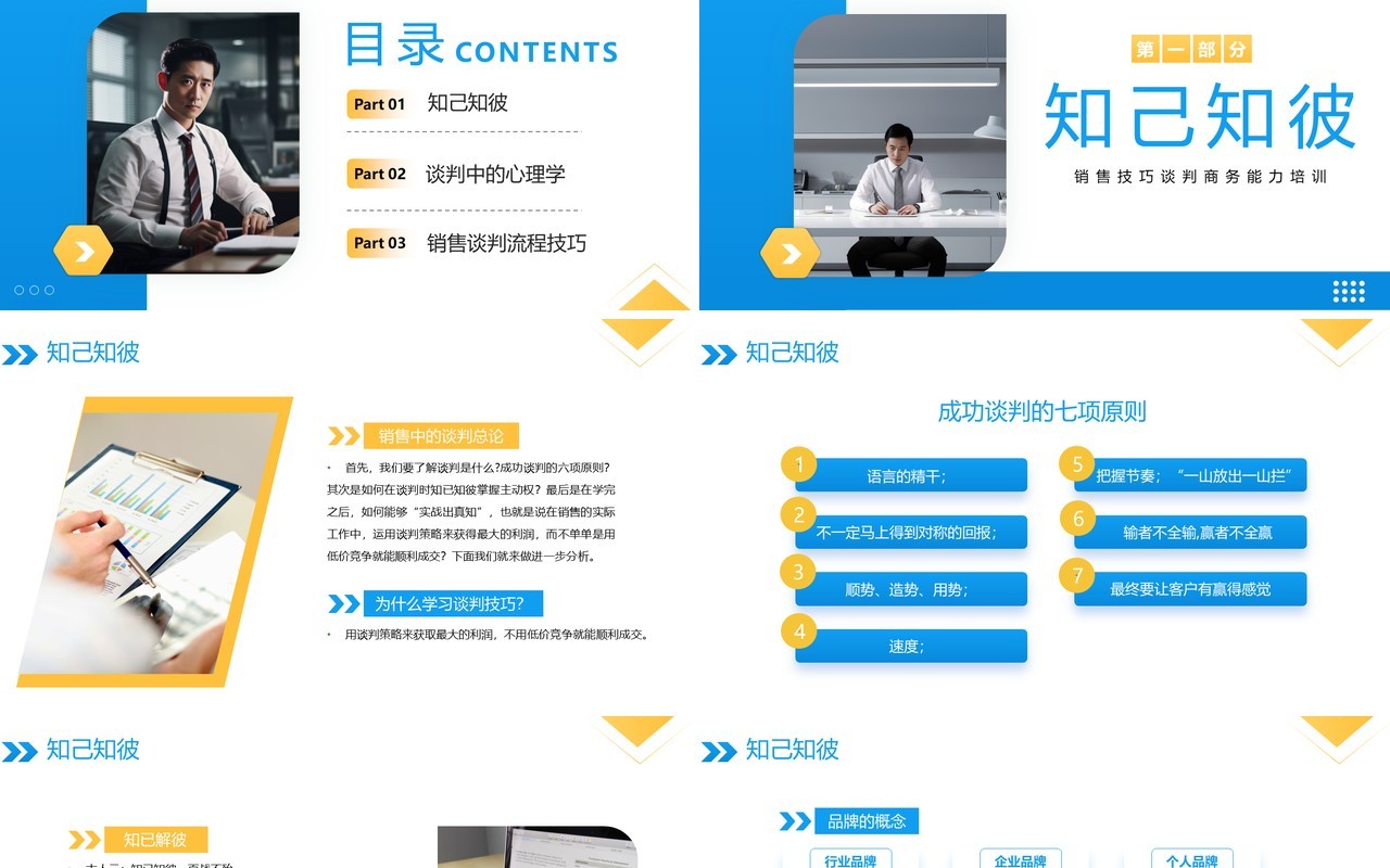 蓝色商务风销售谈判技巧培训PPT模板
