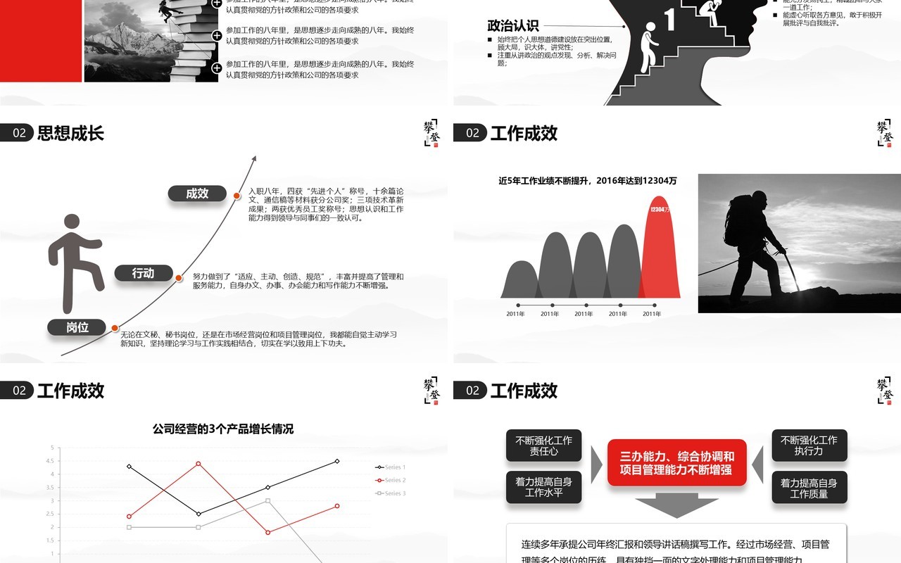 极致简约框架完整勇攀高峰岗位竞聘工作报告攀登PPT模板