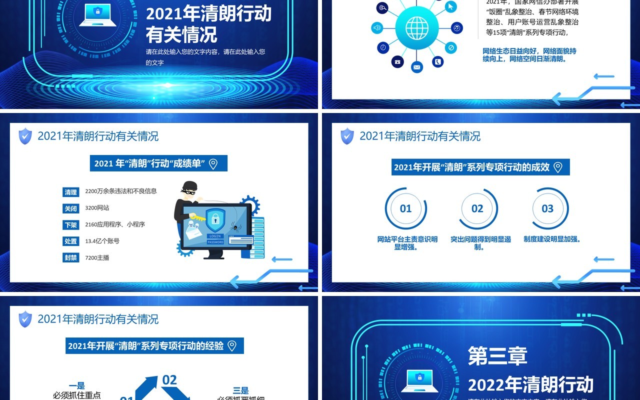 蓝色科技简约风清朗行动网络乱象整顿PPT模板