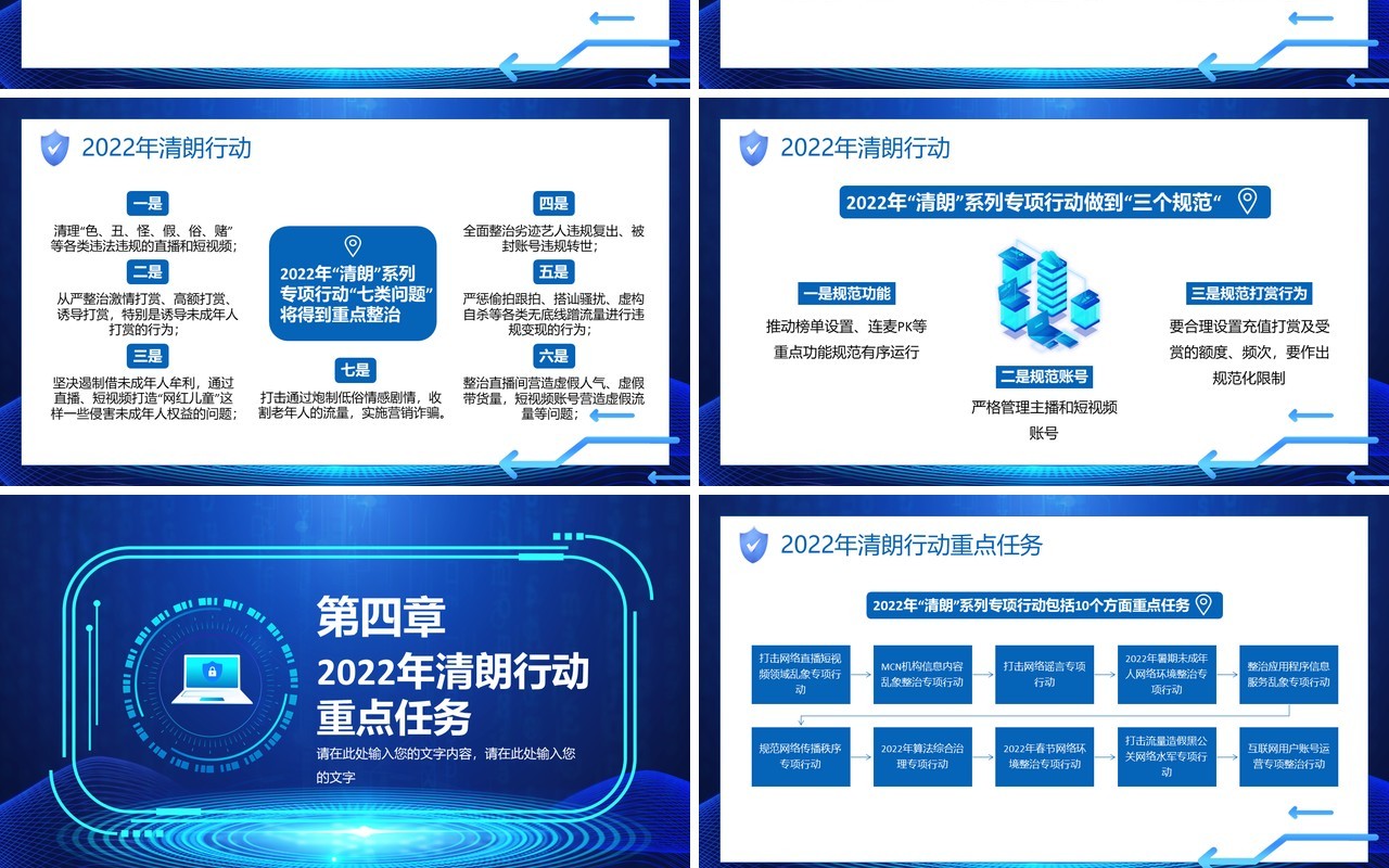 蓝色科技简约风清朗行动网络乱象整顿PPT模板