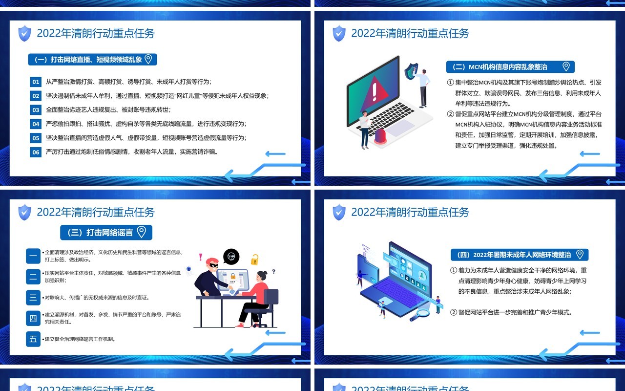 蓝色科技简约风清朗行动网络乱象整顿PPT模板