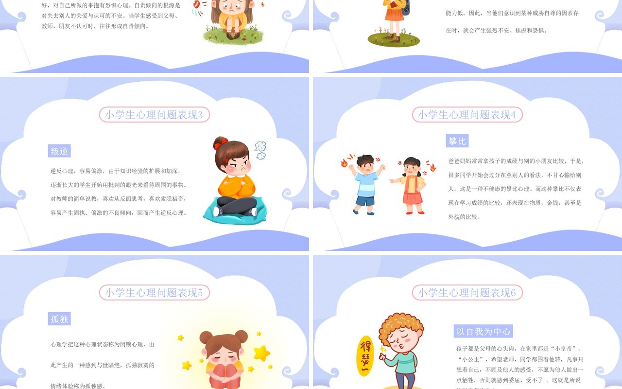 淡紫色卡通小学生心理健康教育讲座PPT模板