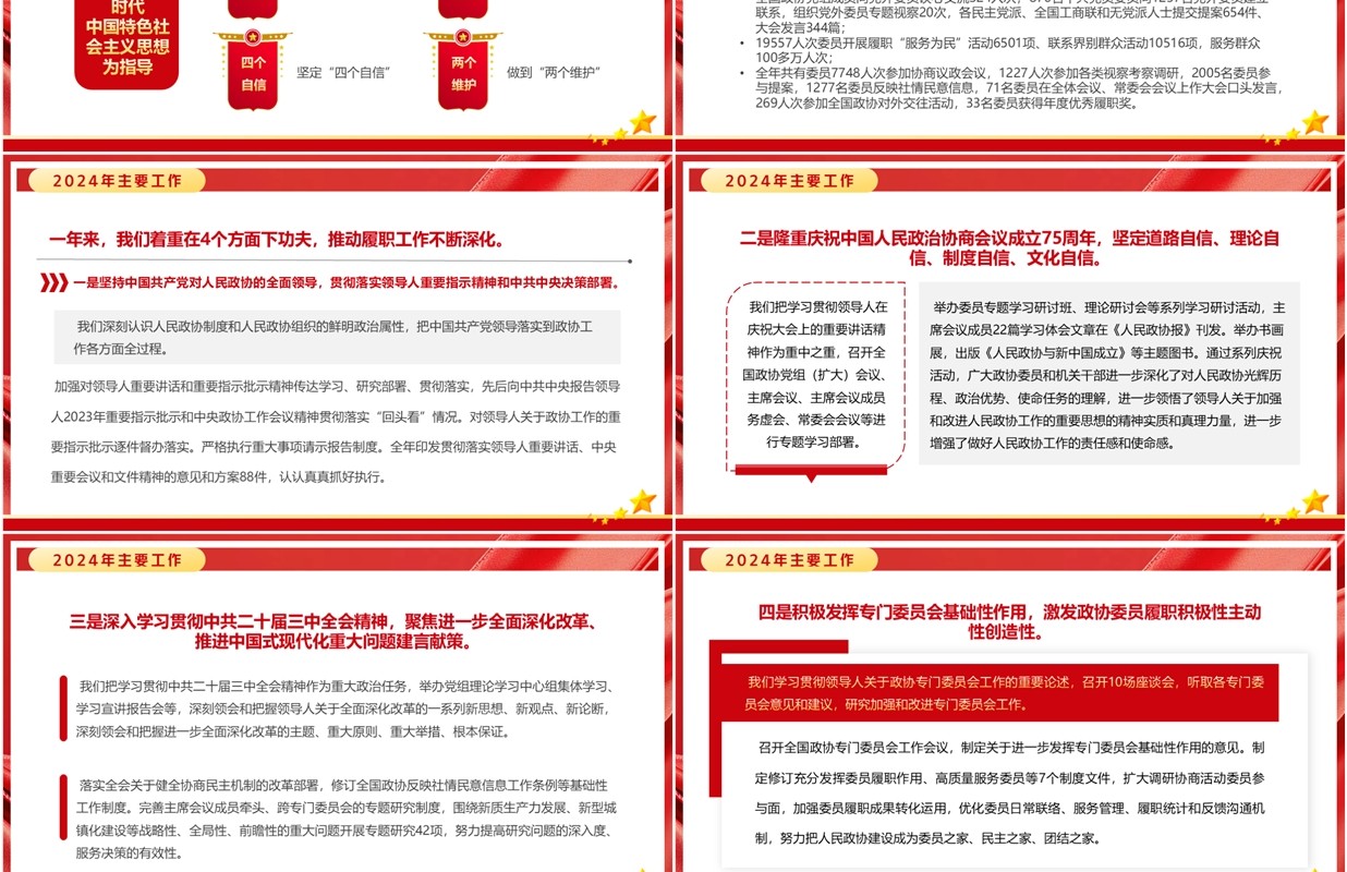 红色简约风全国政协工作报告全文PPT模板
