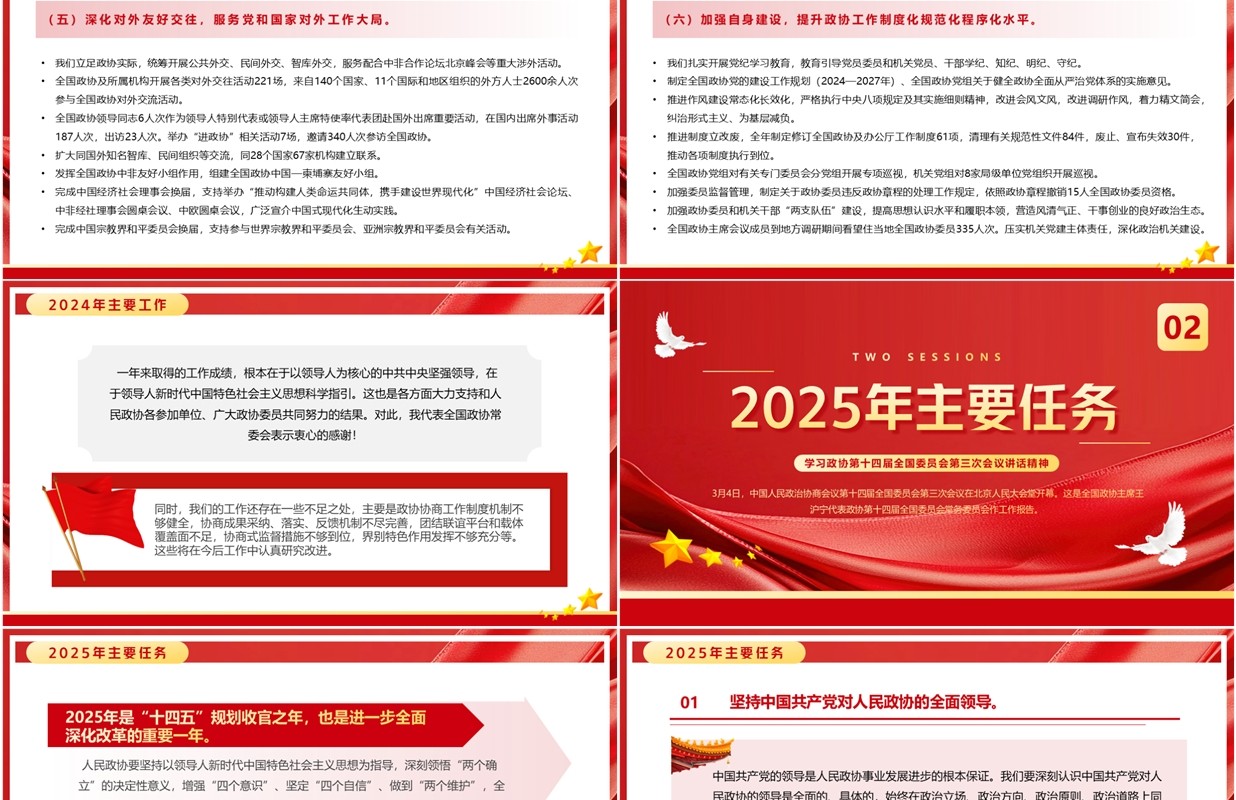 红色简约风全国政协工作报告全文PPT模板