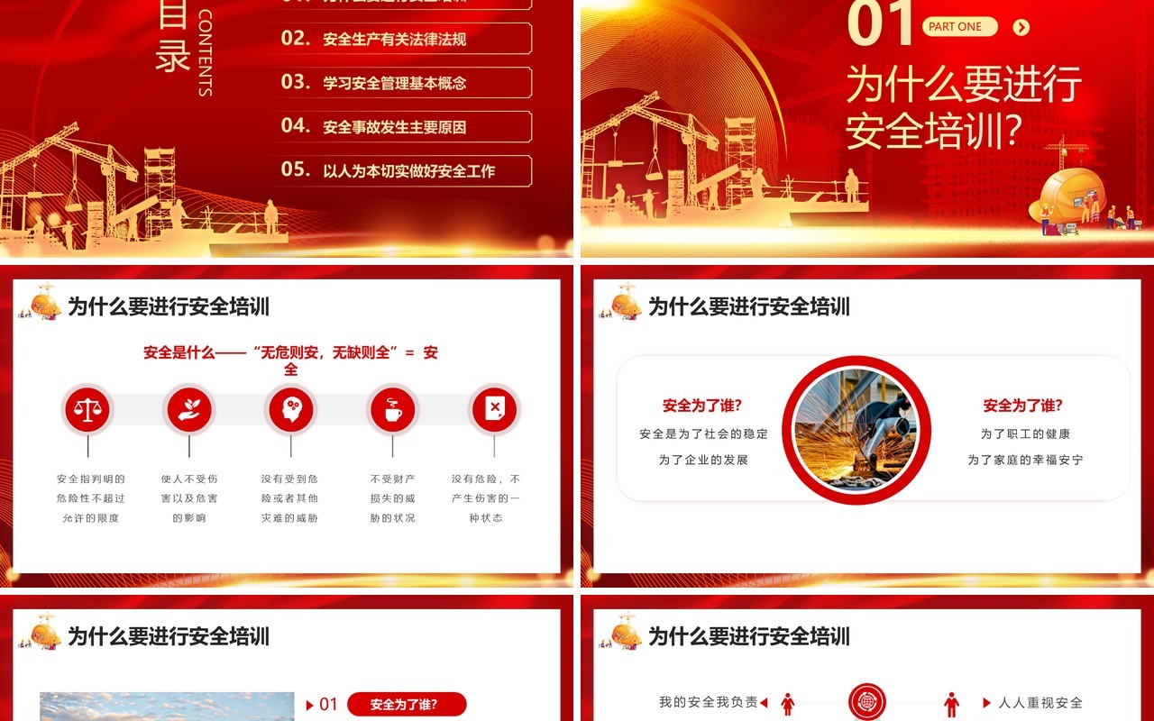 红色企业三级安全教育培训PPT模板