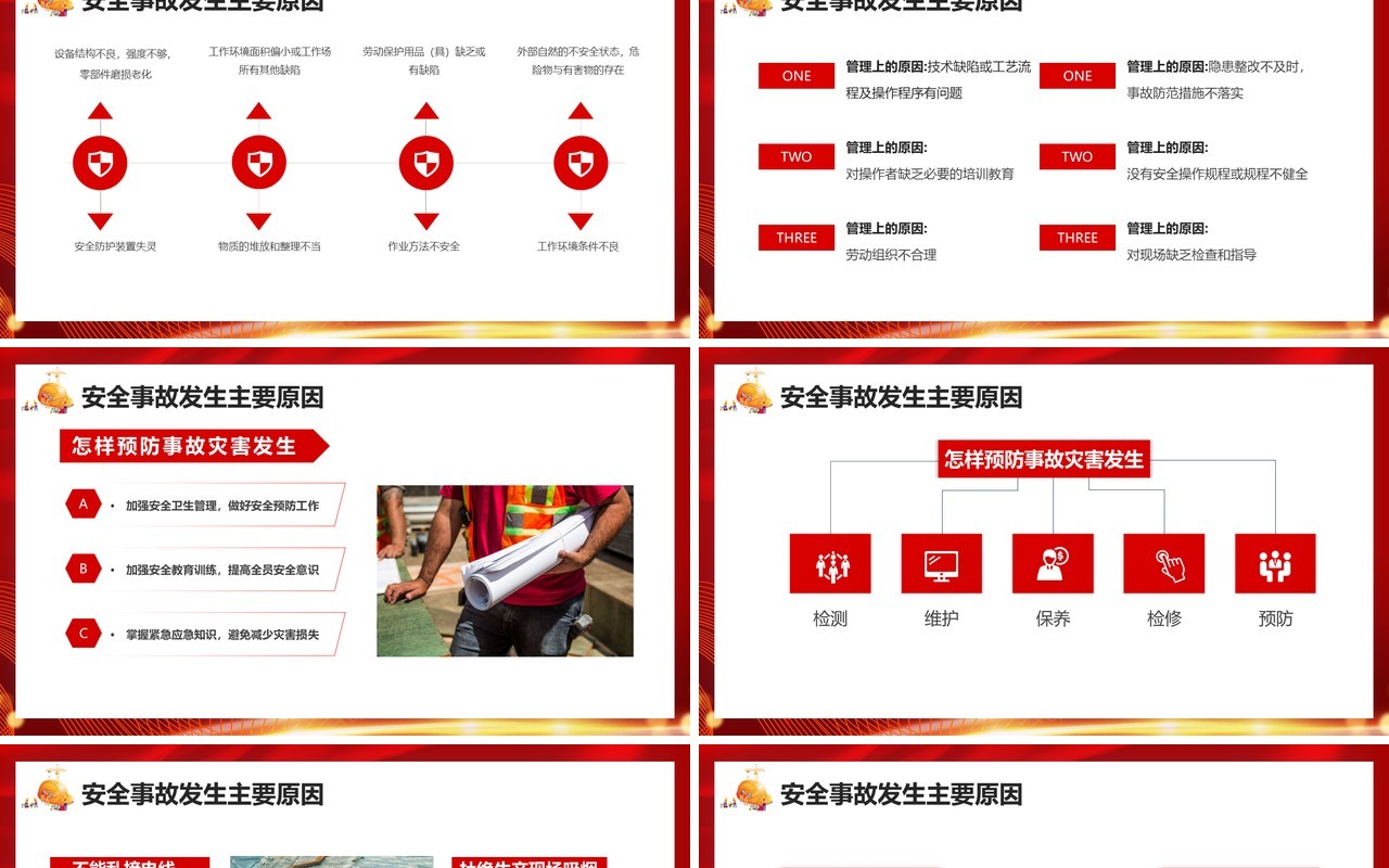 红色企业三级安全教育培训PPT模板