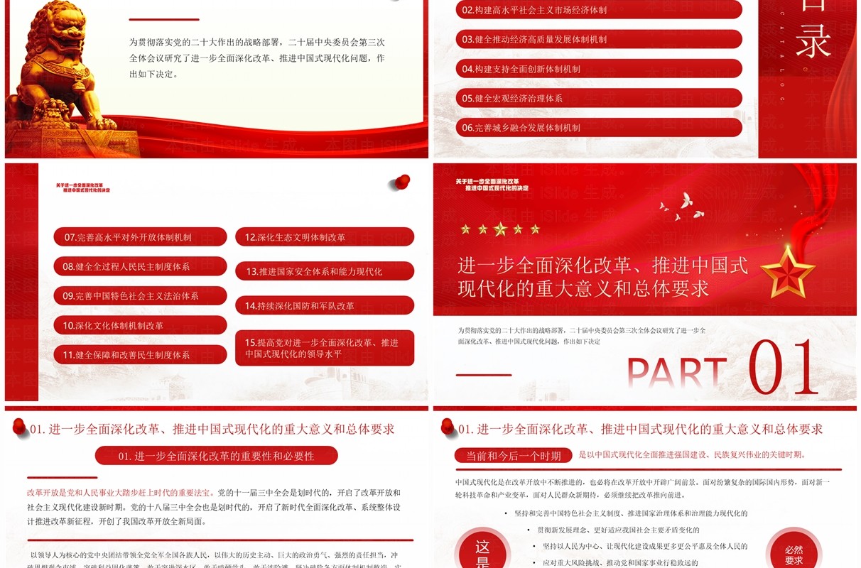 红色全面深化改革推进中国式现代化PPT模板