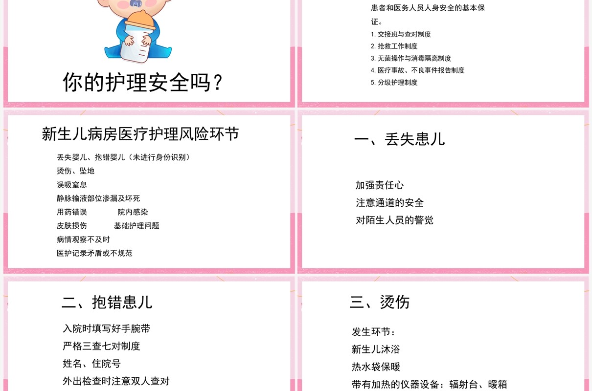 粉色新生儿病房的护理安全管理PPT模板