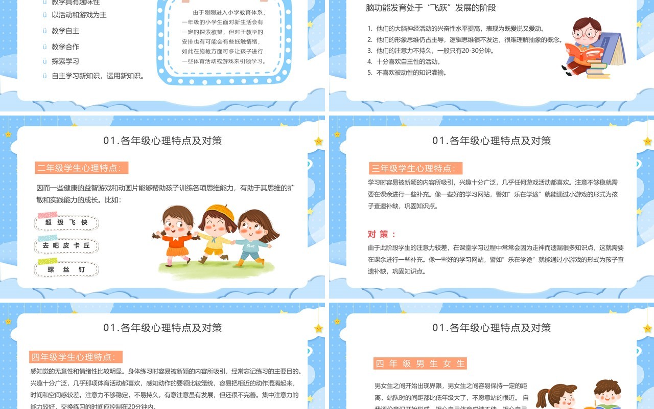 蓝色卡通关爱学生心理健康讲座PPT模板