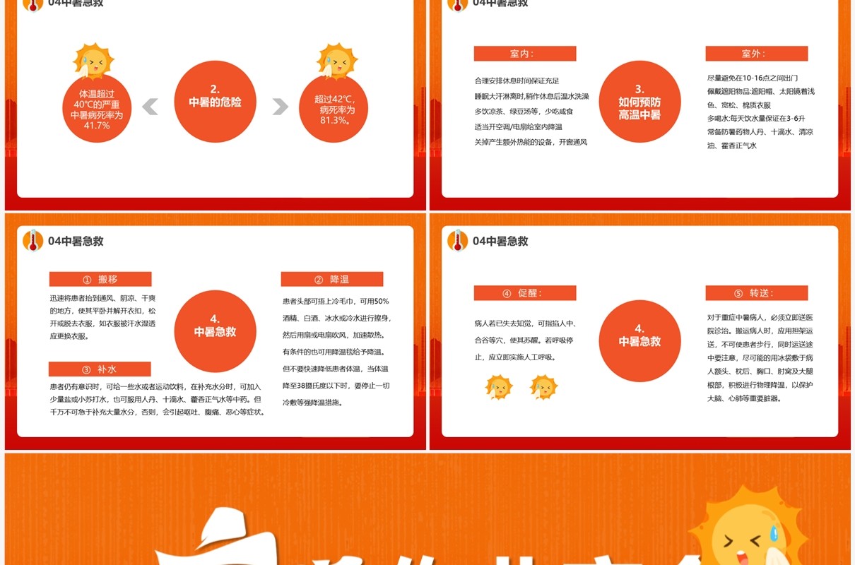 橙色卡通风高温作业安全PPT模板