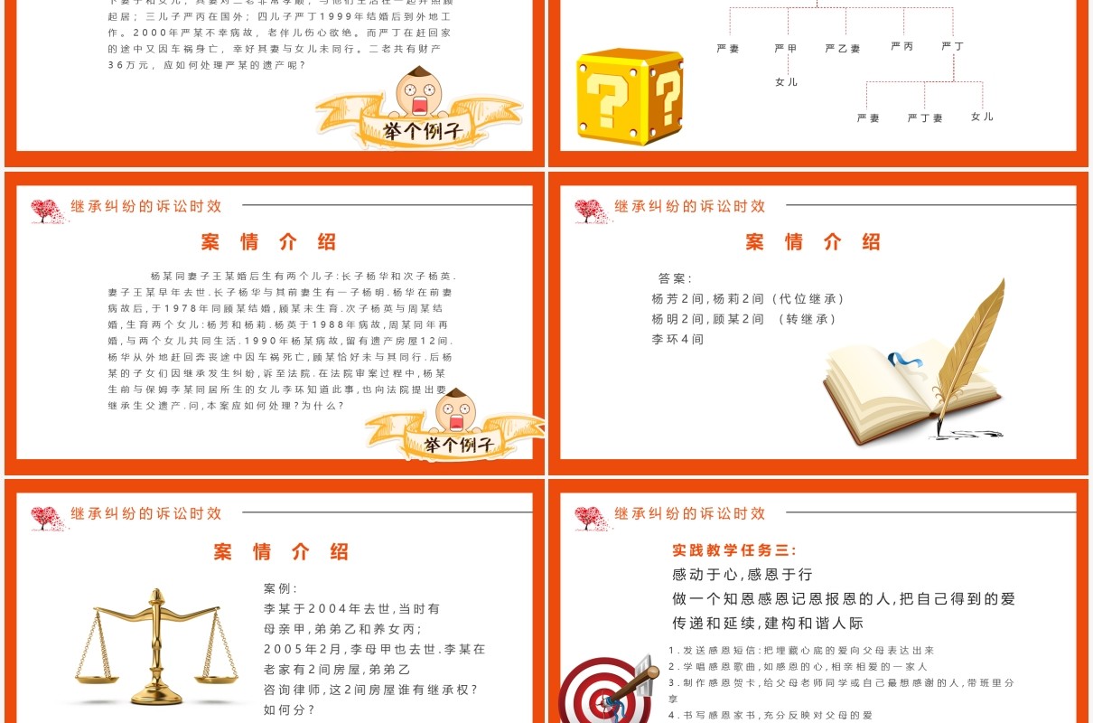 极简风橘色剪影婚姻家庭法律规范继承法PPT模板