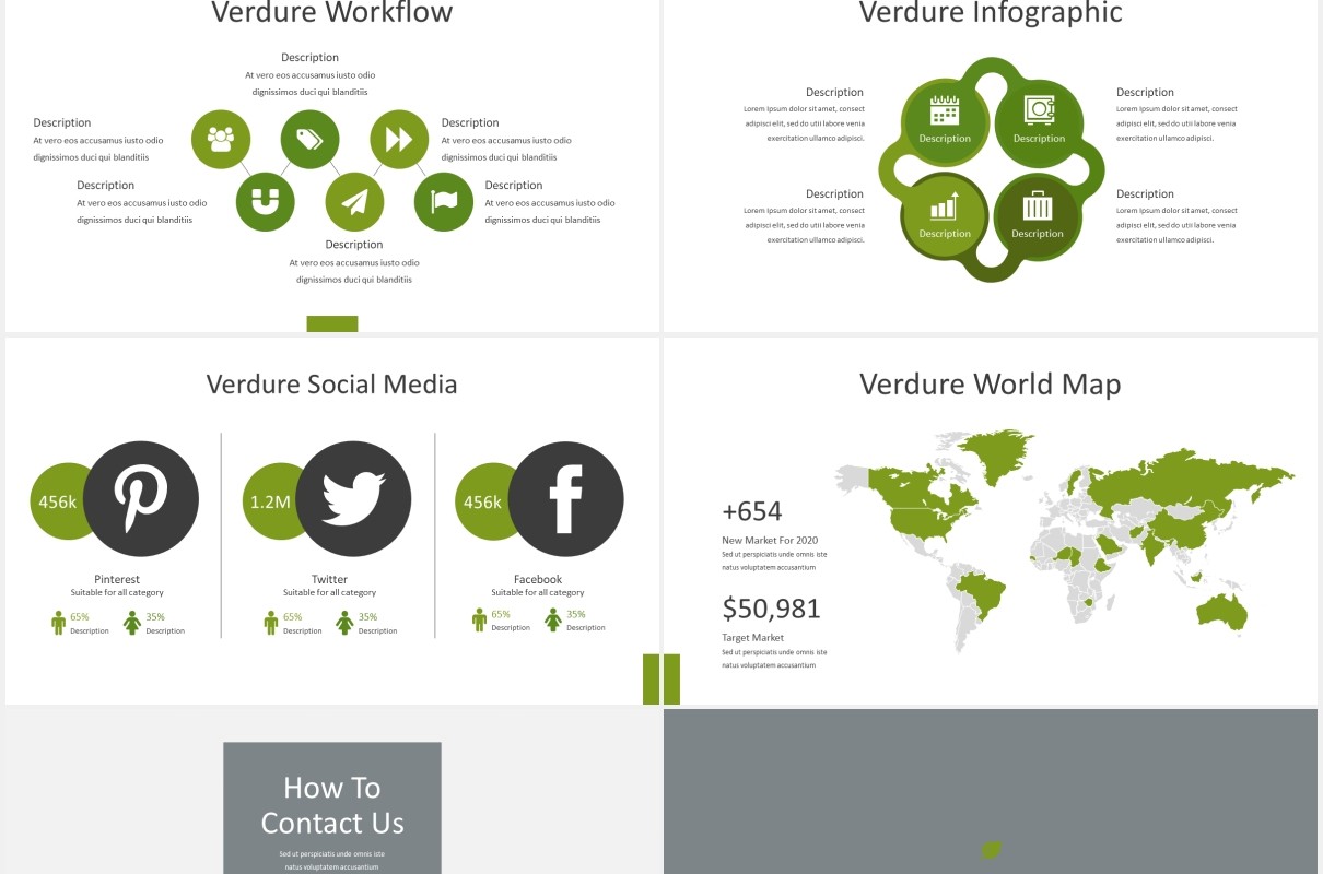 绿色图片排版设计PPT模板Verdure - Business Powerpoint Template