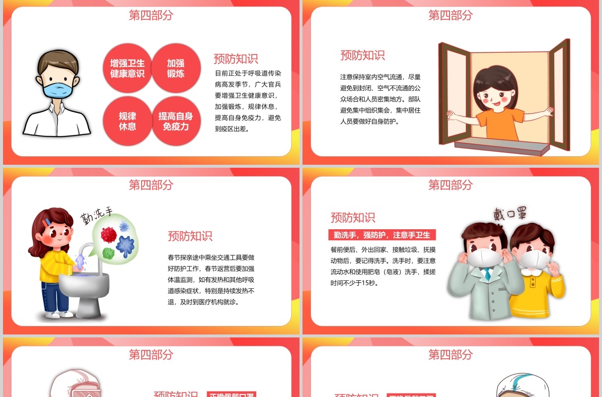 红色新型冠状病毒感染肺炎预防知识主题班会PPT课件模板