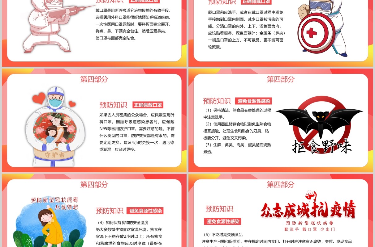 红色新型冠状病毒感染肺炎预防知识主题班会PPT课件模板