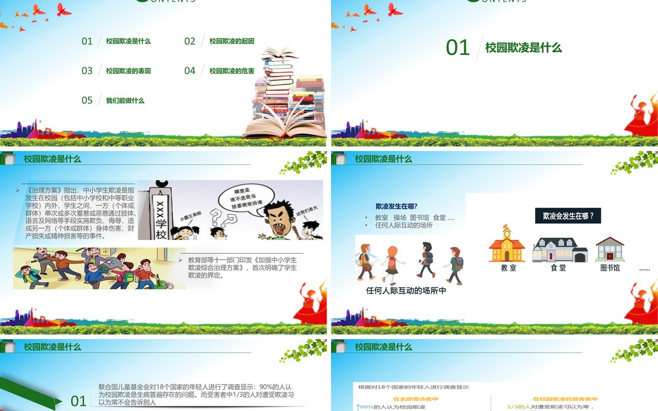 中小学生校园安全预防校园暴力主题班会PPT模板