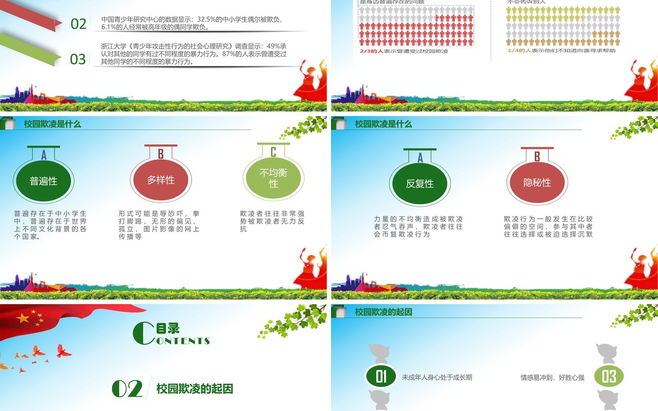中小学生校园安全预防校园暴力主题班会PPT模板