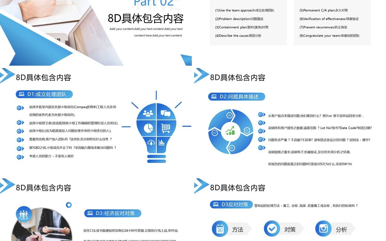 蓝色商务风8D报告以及案例分析PPT模板