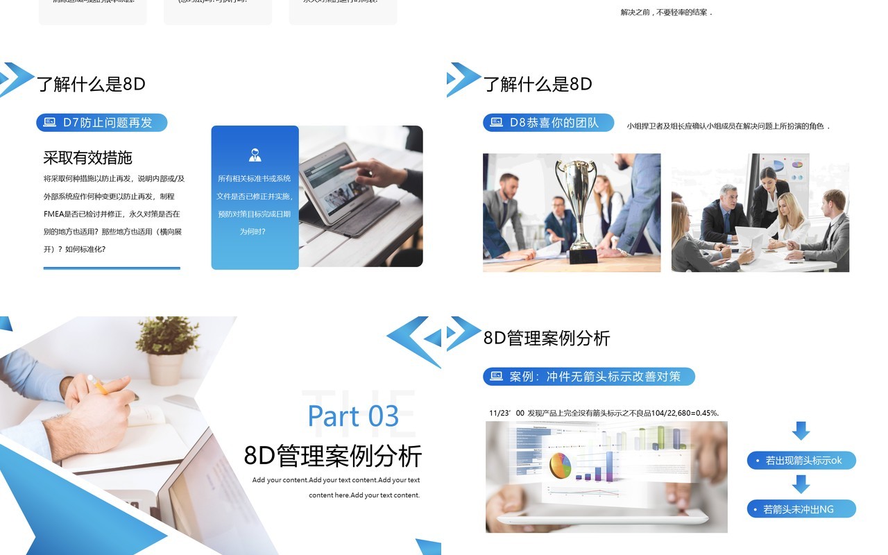 蓝色商务风8D报告以及案例分析PPT模板