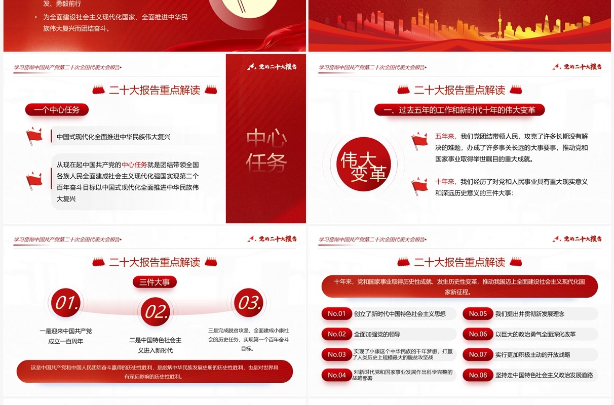 红色简约风解读二十大报告PPT模板
