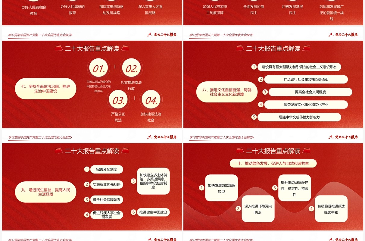 红色简约风解读二十大报告PPT模板