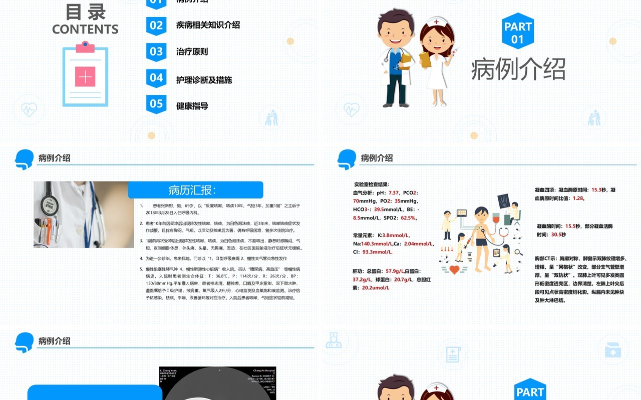 简约医疗医学卡通呼吸衰竭护理查房PPT模板